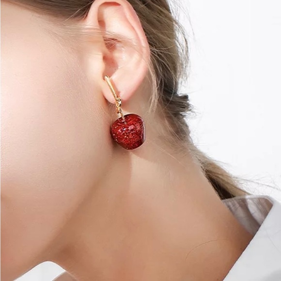πRed Sparkling Cherry Stud Earrings - Picture 9 of 17